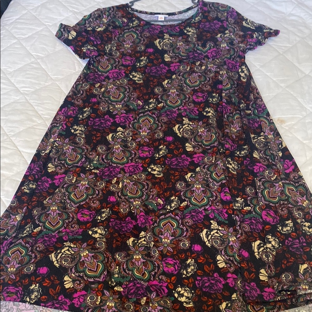 LuLaRoe Floral Midi Dress - Black, Purple, Pink